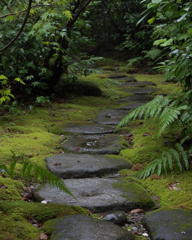 A moss path in wet woods